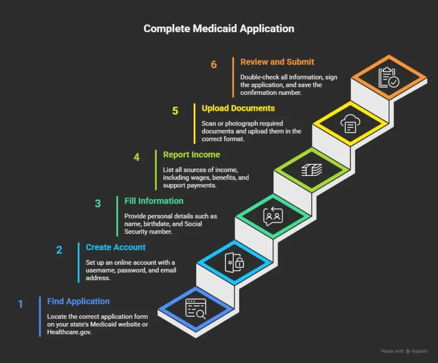 Infographic about Step-by-Step Application Process for Medicaid