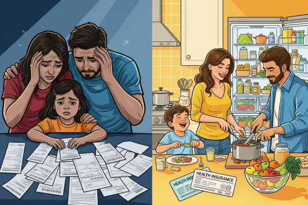 Happy family receiving benefits