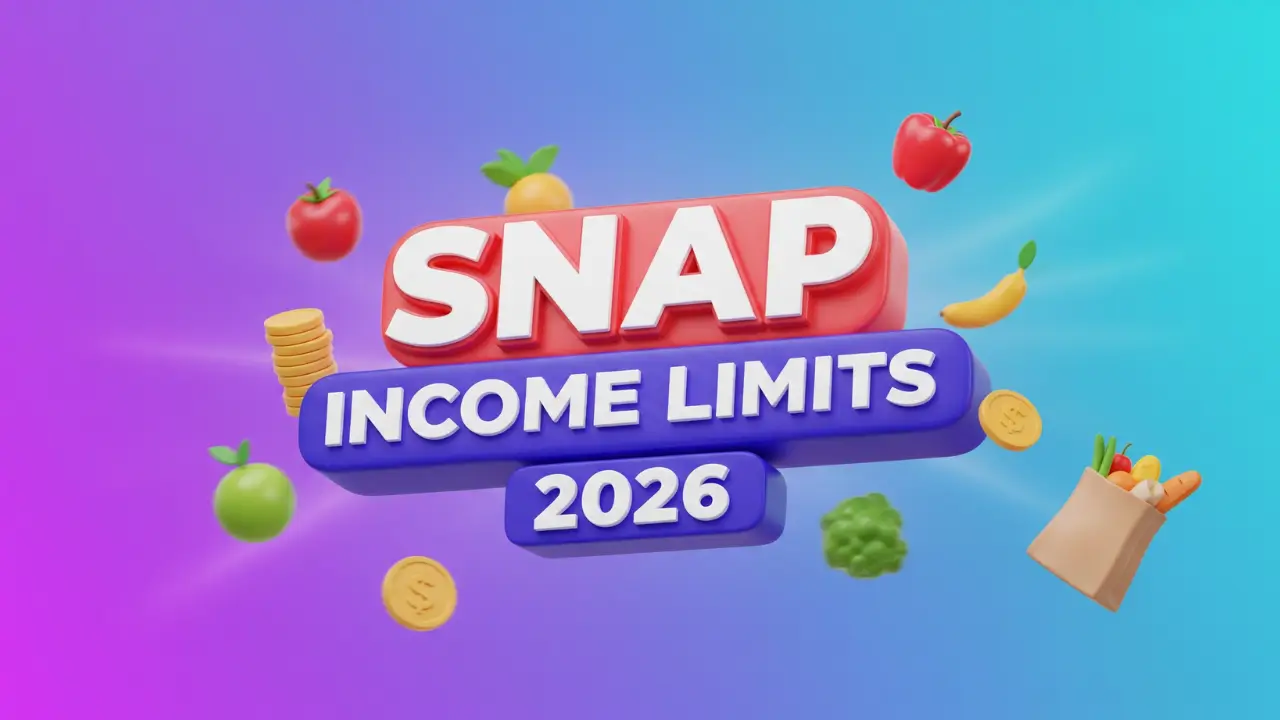 SNAP Income Limits 2026 title and food icons