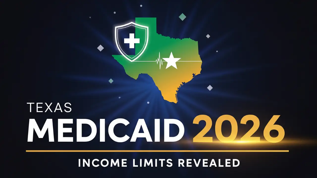 Texas Medicaid income limits 2026 vector graphic showing updated eligibility caps for children, seniors, and families in Texas.