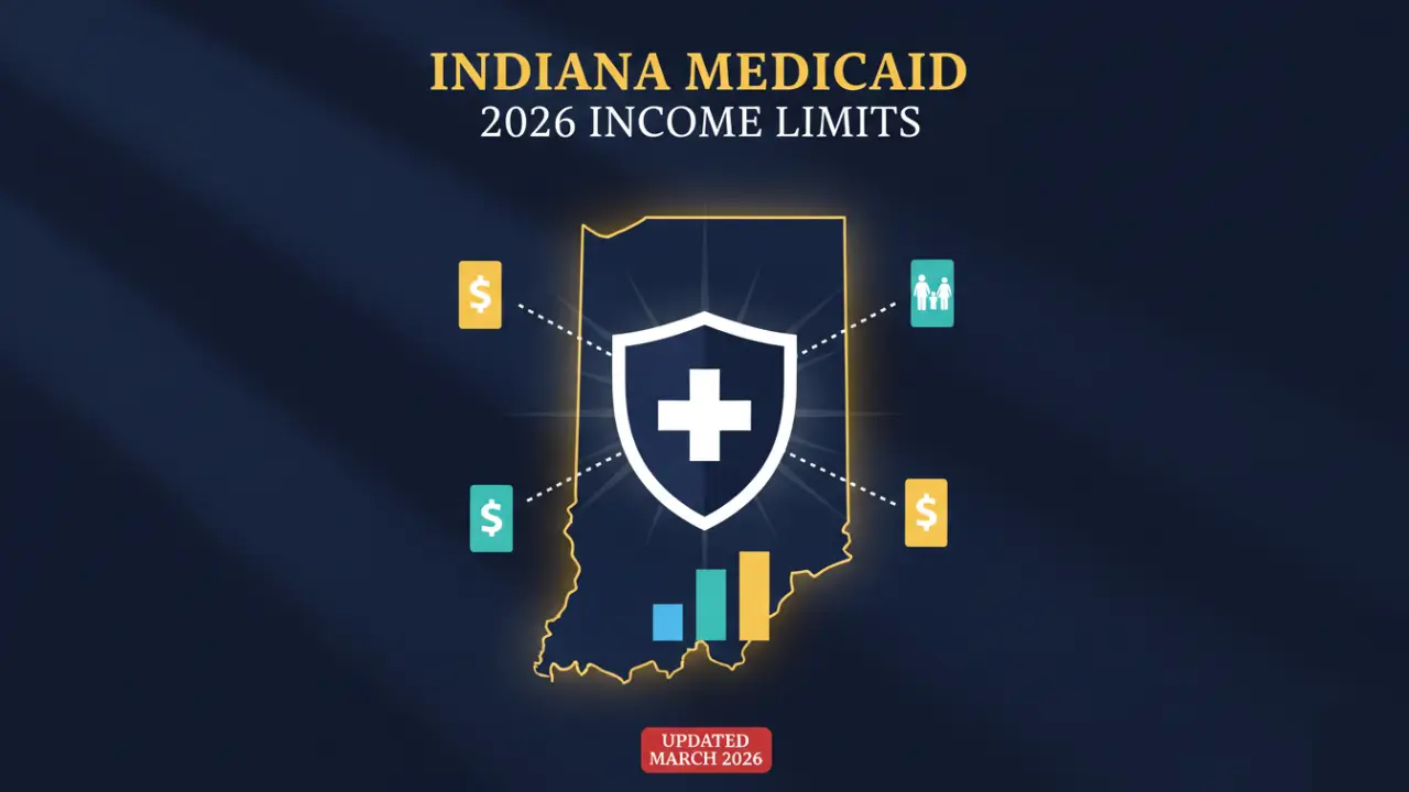Indiana Medicaid income limits 2026 chart showing HIP, Hoosier Healthwise, and ABD eligibility by household size