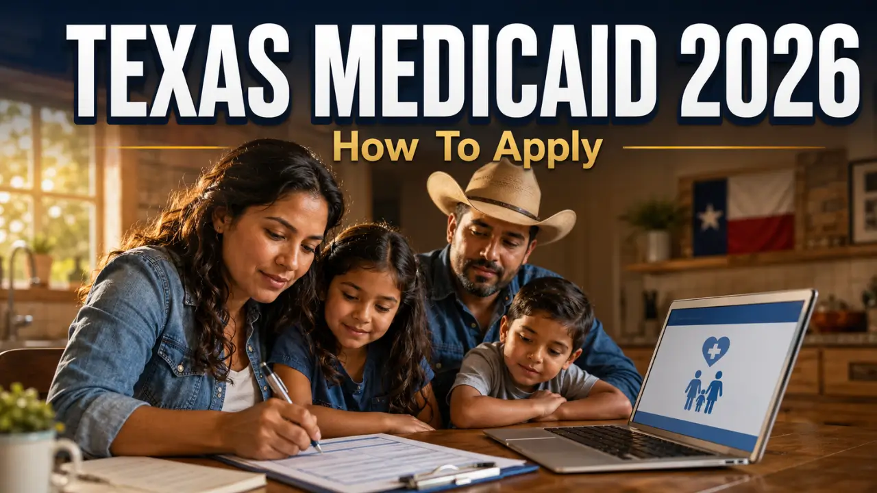 Texas family filling out Medicaid application form at home in 2026