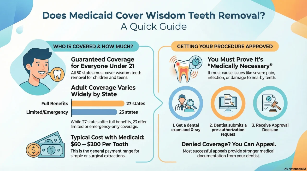 An infographic about Does Medicaid Cover Wisdom Teeth Removal 