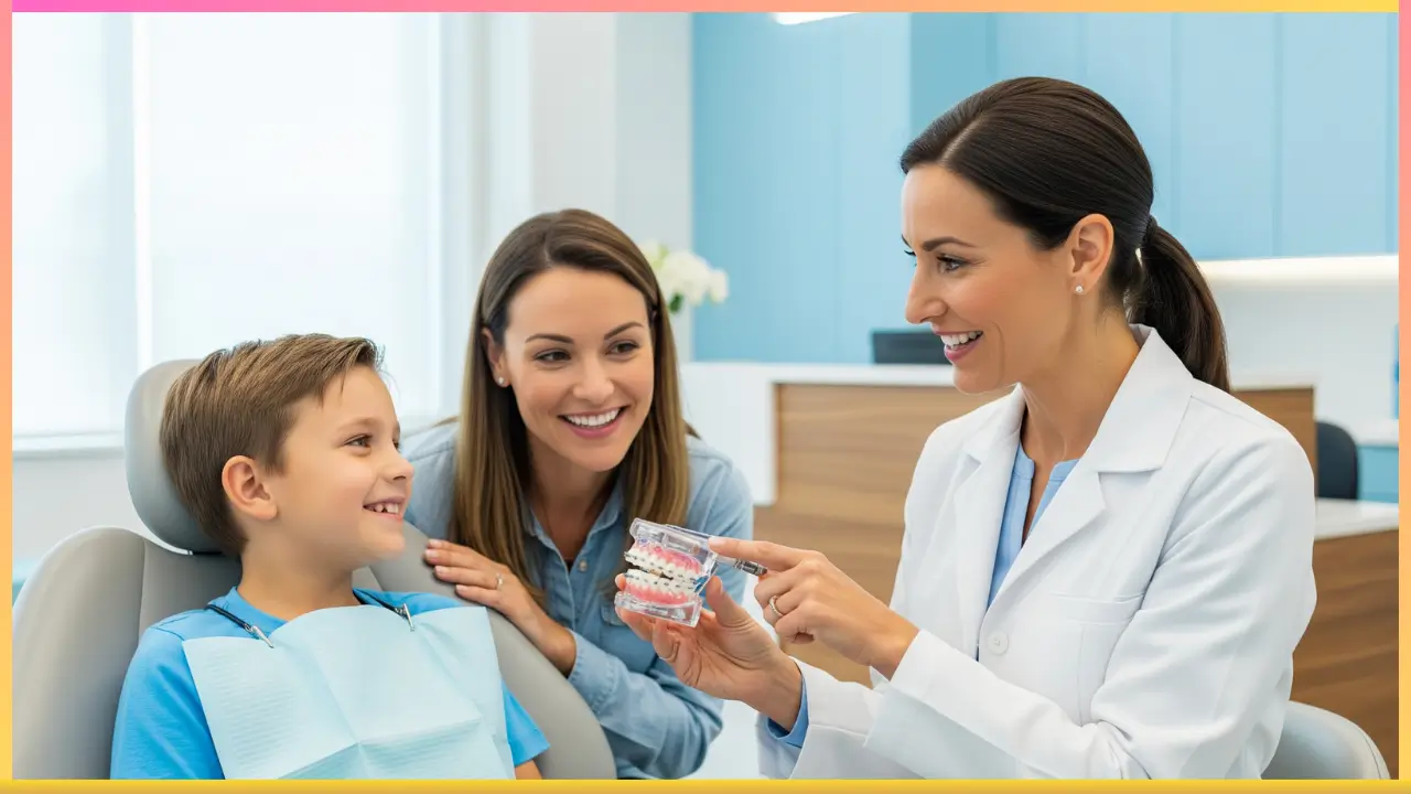 Child speaking with orthodontist about medically necessary braces during Medicaid consultation in a modern dental clinic.