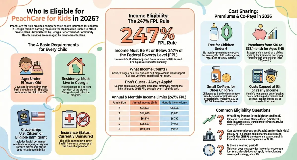 An detailed infographic about Who Is Eligible for PeachCare for Kids in 2026