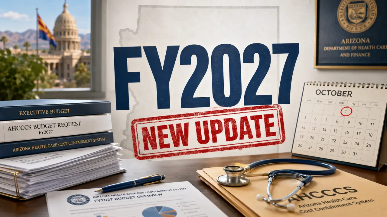 Arizona AHCCCS Medicaid FY2027 fee schedule pending release, stamped documents on desk