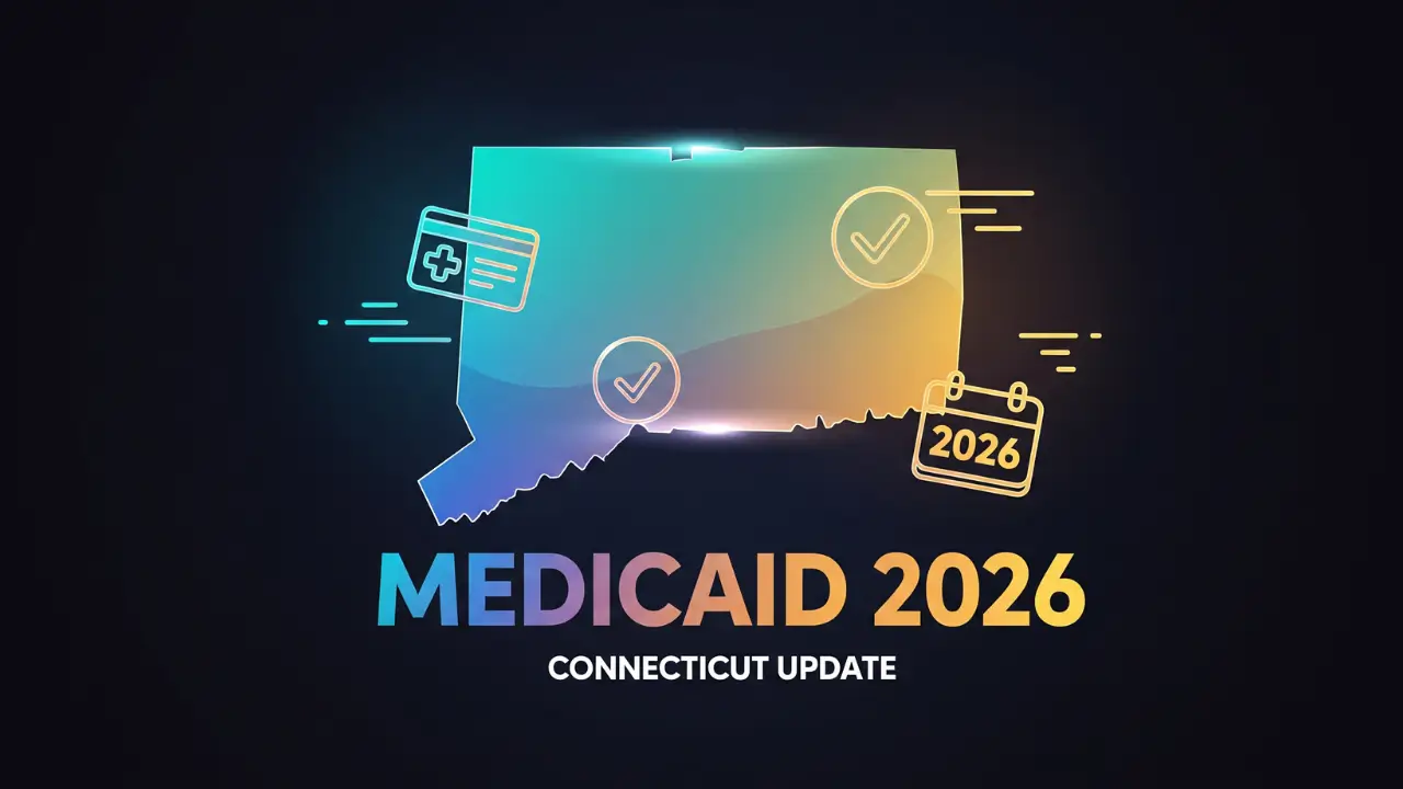 Animated vector graphic showing Connecticut Medicaid eligibility changes for 2026