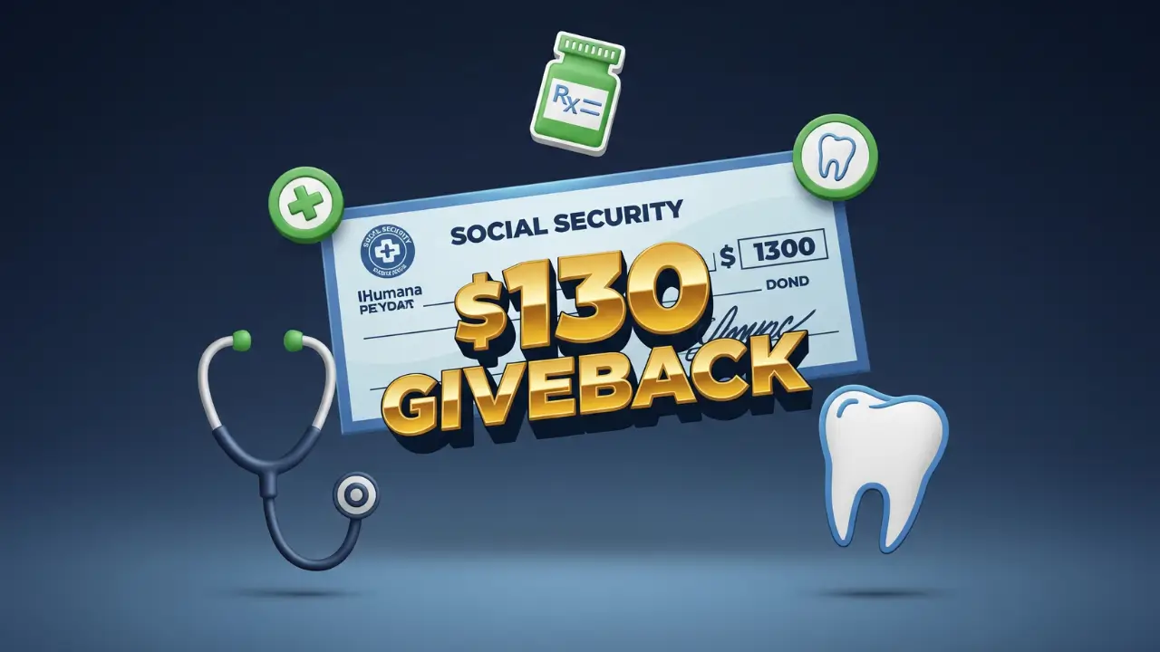 Vector graphic showing the $130 Part B Giveback for the 2026 HumanaChoice H5216-345 Medicare Advantage plan.