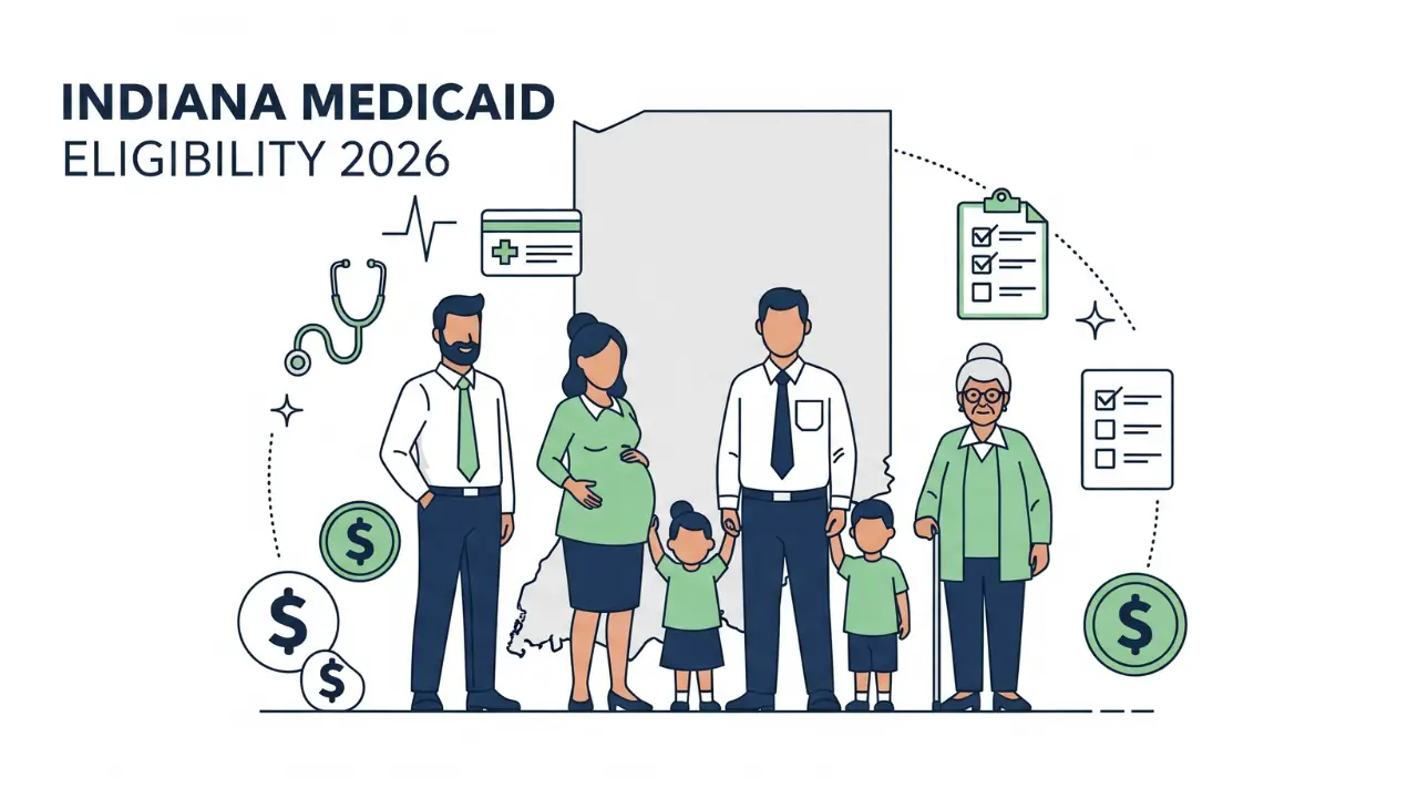 Indiana Medicaid eligibility 2026 showing income limits and coverage for adults, children, pregnant women, and seniors