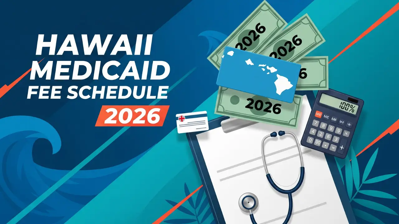 Hawaii Medicaid fee schedule 2026 payment rates guide with Medicare calculator and healthcare reimbursement symbols