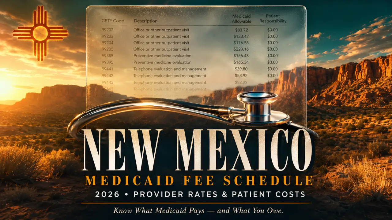 New Mexico Medicaid fee schedule 2026 showing provider reimbursement rates and patient costs for Centennial Care