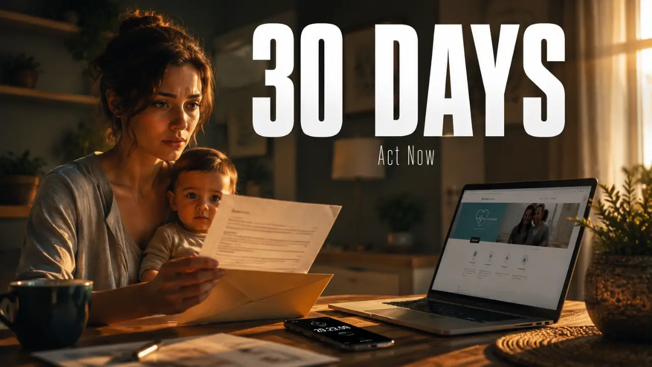 Woman reviewing Medicaid termination letter with 30 day deadline countdown