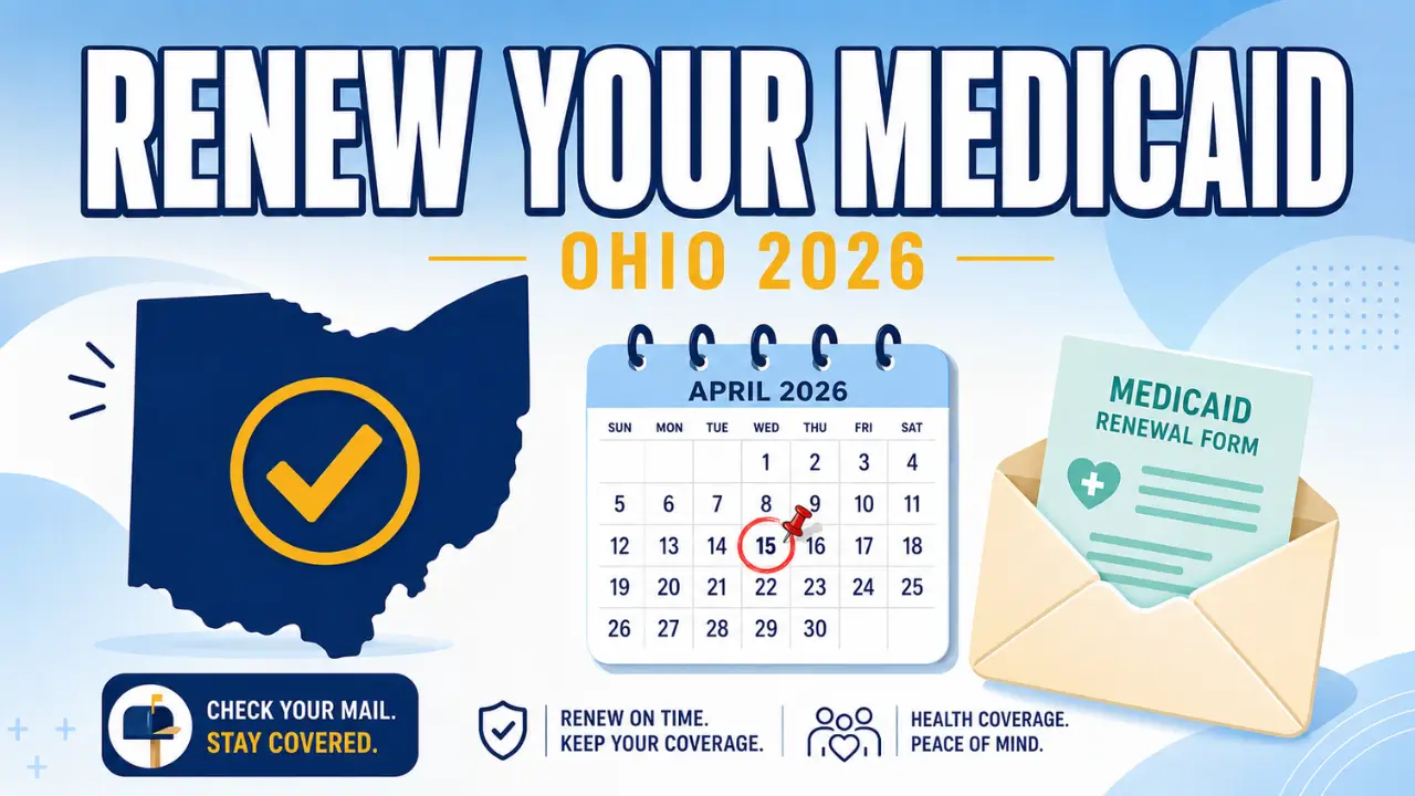 Guide to renewing Medicaid in Ohio in 2026 with deadline and application icons