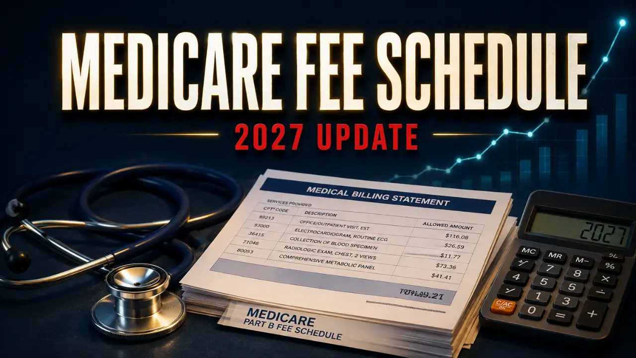 CY 2027 Medicare Physician Fee Schedule proposed rule update with stethoscope and billing documents